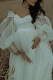 Custom Ivory Off-the-shoulder Pleated Maternity Photoshoot Dress