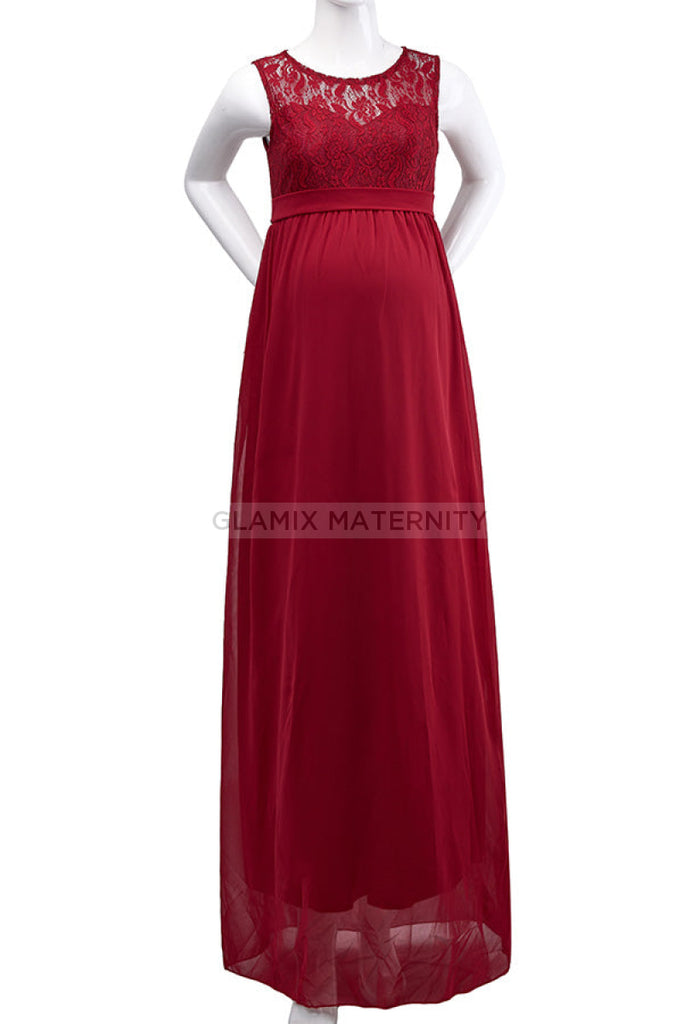 Elegant Long Maternity Maxi Dress With Lace For Sale