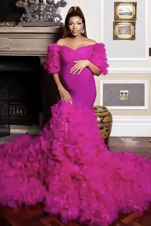 Fabulous Mermaid Off-the-shoulder Ruffled Maternity Photoshoot Gown