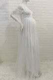 Ivory Beaded Tulle See-through Maternity Photoshoot Dress