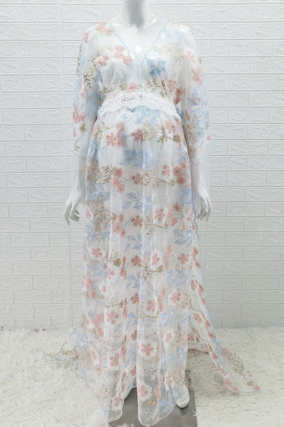 Lace Embroidered Boho See-through Maternity Photoshoot Dress Glamix Maternity Lace Embroidered Boho See-through Maternity Photoshoot Dress Glamix Maternity