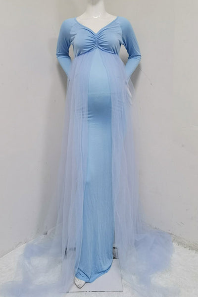 Mermaid Long Sleeves V-neck Maternity Photoshoot Dress  Glamix Maternity