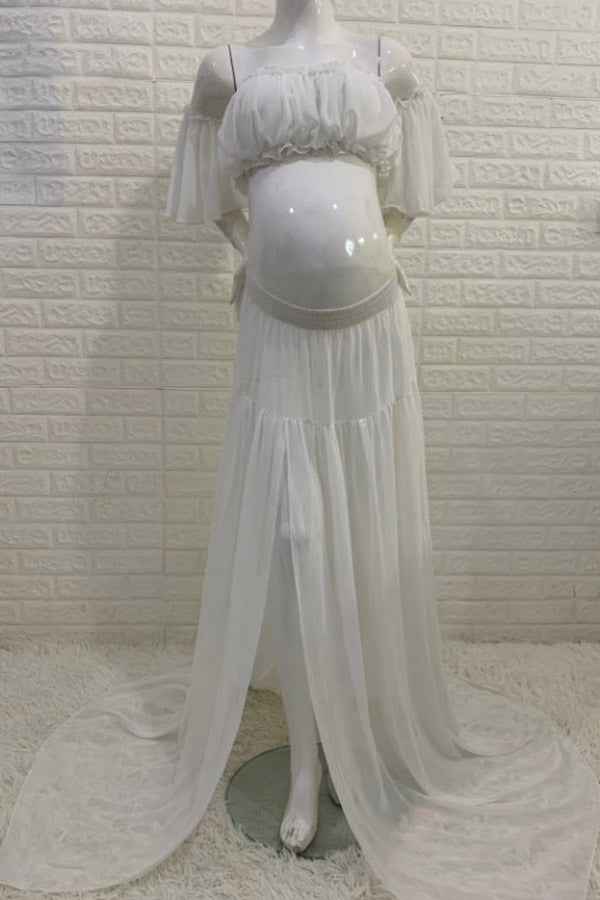 Off-the-shoulder Two-piece Chiffon Maternity Baby Shower Dress