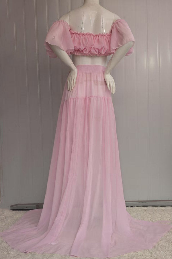Off-the-shoulder Two-piece Chiffon Maternity Baby Shower Dress