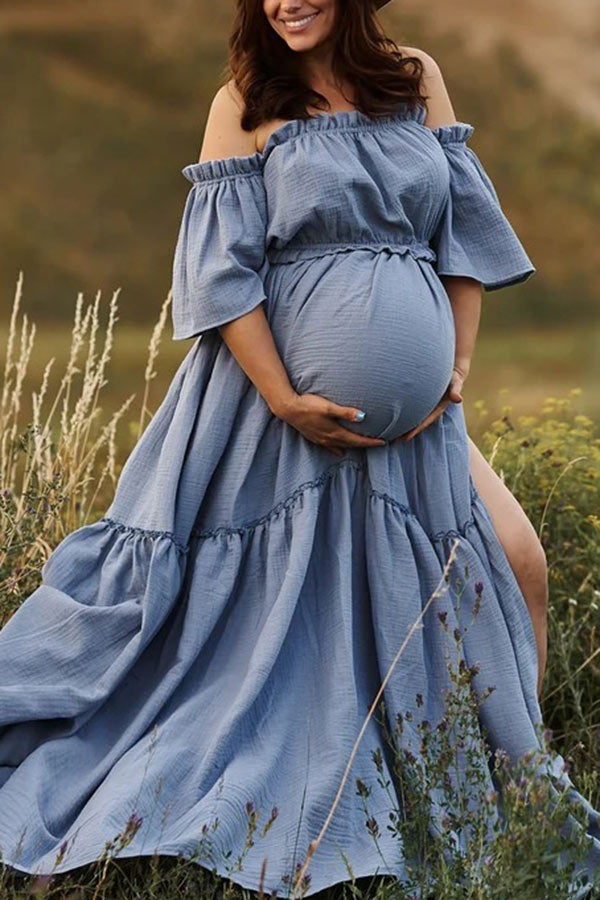 Plus Size Off-the-shoulder Two-piece Maternity Photoshoot Dress