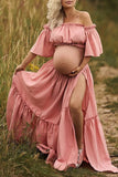 Plus Size Off-the-shoulder Two-piece Maternity Photoshoot Dress