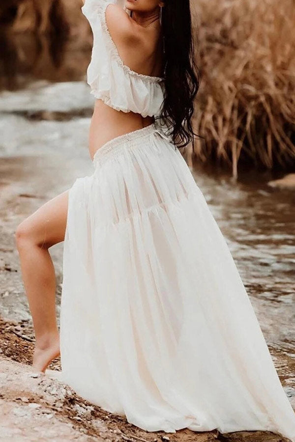 Sexy Off-the-shoulder Two-piece Chiffon Maternity Photoshoot Dress