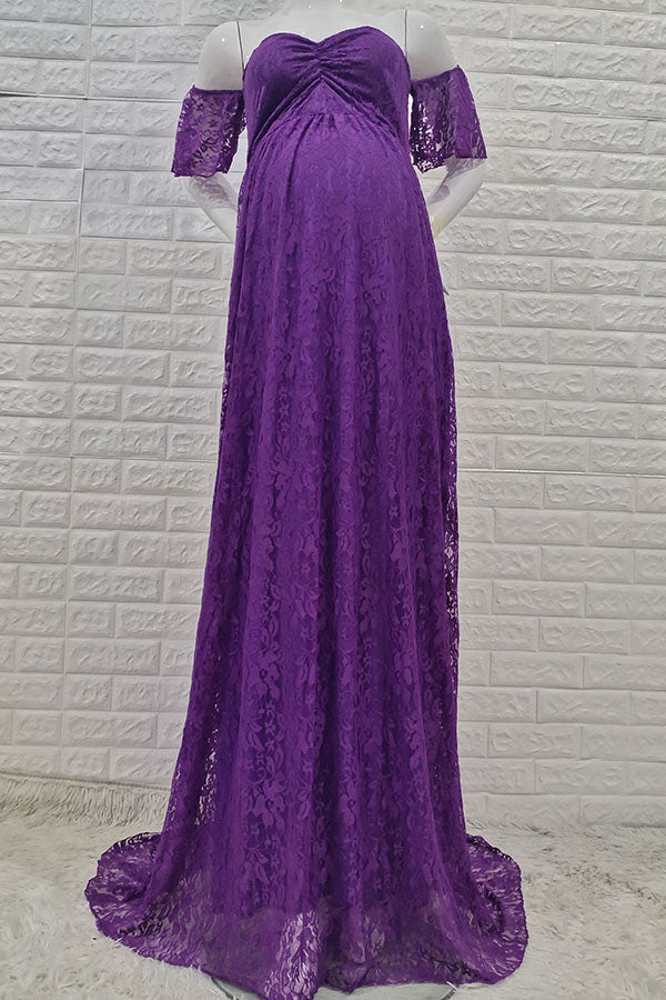 Soft Lace Off-the-shoulder Maternity Baby Shower Dress