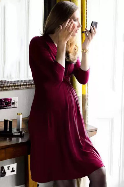 long sleeve short maternity dress Soft Plus Size V-neck Wrap Short Maternity Dress