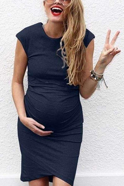 Plus Size Solid Soft Short Baby Shower Maternity Dress, Black / 4XL