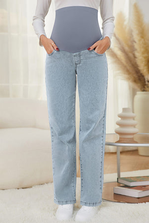 Straight Leg Relaxed Fit Pregnancy Denim Maternity Work Pants