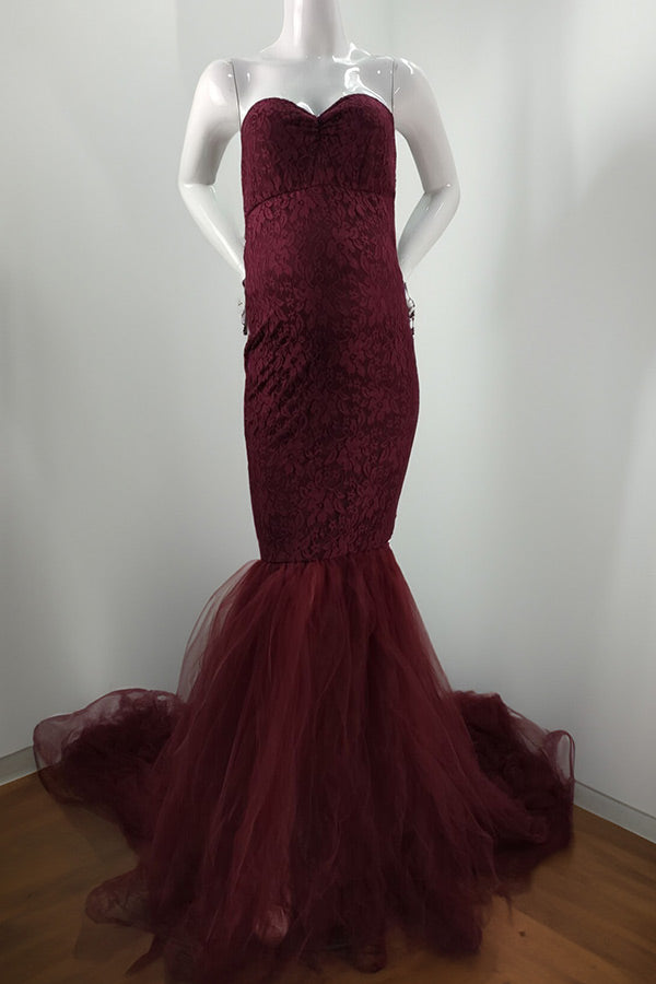 Strapless Lace Mermaid Maternity Photoshoot Dress