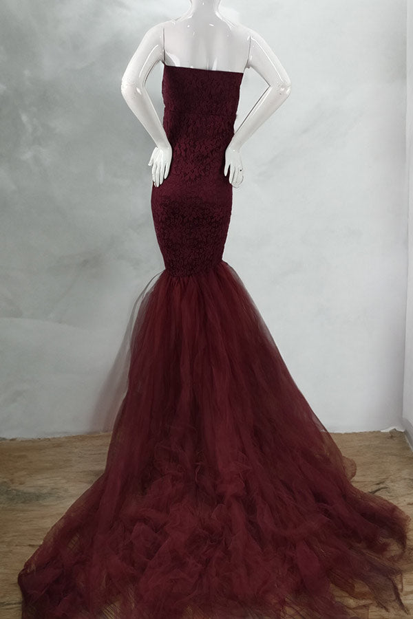 Strapless Lace Mermaid Maternity Photoshoot Dress