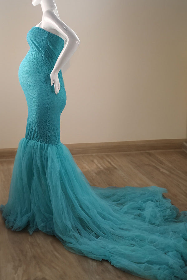 Strapless Lace Mermaid Maternity Photoshoot Dress