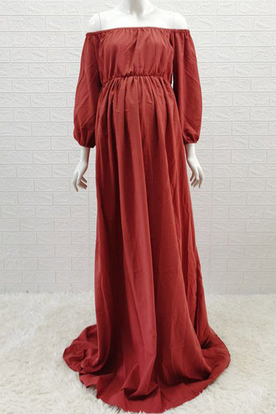 Vintage Boho Off-The-Shoulder Maternity Maxi Dress, Rust Red / 2XL