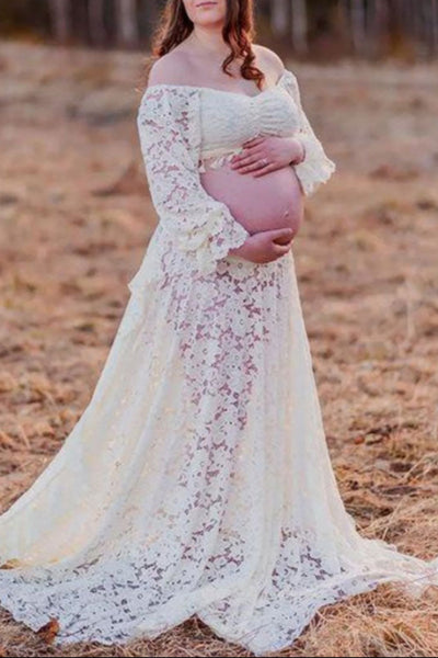 boho maternity wedding dress Vintage Two-piece Lace Photoshoot Dress, Ivory / L LIVE 01/06/25 MV Color:Light pink/Black small flared skirt Vintage Max Studio Bodycon