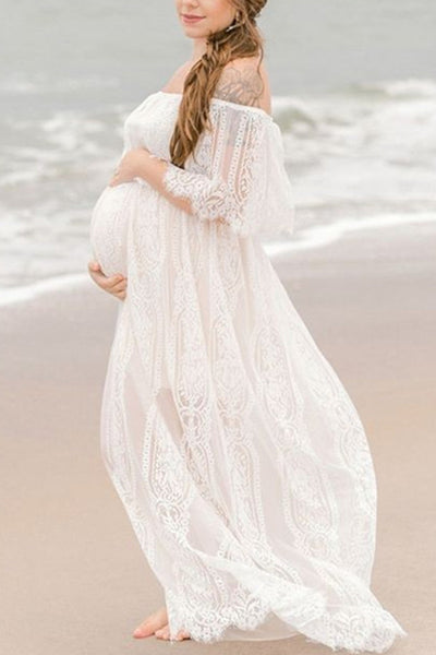 White Lace Off-the-shoulder Maternity Photoshoot Dress White Lace Off-the-shoulder Maternity Photoshoot Dress