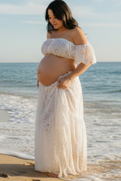 White Sexy Two-piece Lace Maternity Photoshoot Beach Dress Glamix Maternity White Sexy Two-piece Lace Maternity Photoshoot Beach Dress Glamix Maternity
