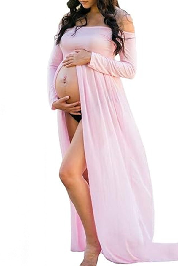 Sexy Off-the-shoulder High Slit Maternity Photoshoot Gown