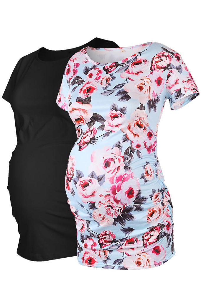 2-Pack Ruched Basic Maternity Tops With Short Sleeves