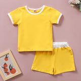 [18M-5Y] 2pcs Baby Basic Solid Casual Comfy Short-Sleeve Suit