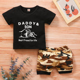 [12M-4Y] 2pcs Baby Boys Slogan Print Camouflage Shorts Suit