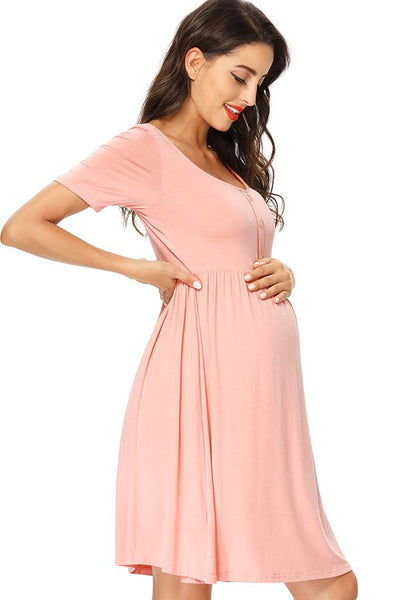 Casual Maternity Buttoned Short Dress With Sleeves | GLAMIX Glamix Maternity Casual Maternity Buttoned Short Dress With Sleeves | GLAMIX Glamix Maternity