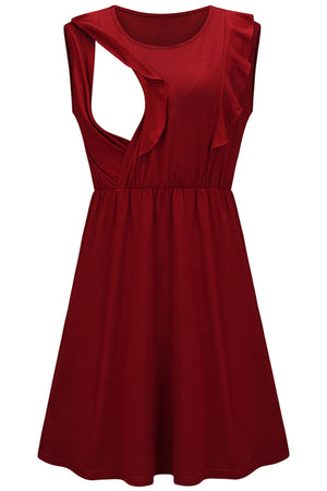 Comfortable Breastfeeding Ruffled Fashion Solid Color Dress