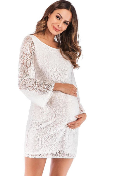 Comfy Lace Short Maternity Dress With Sleeves, Light Sky Blue / 2XL