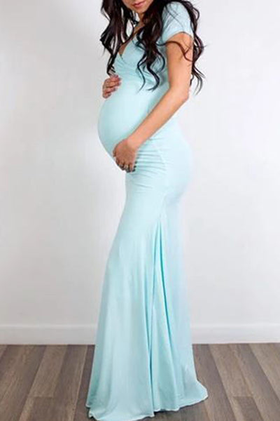 Custom Fitted Short Sleeves Long Maternity Dress – Glamix Maternity