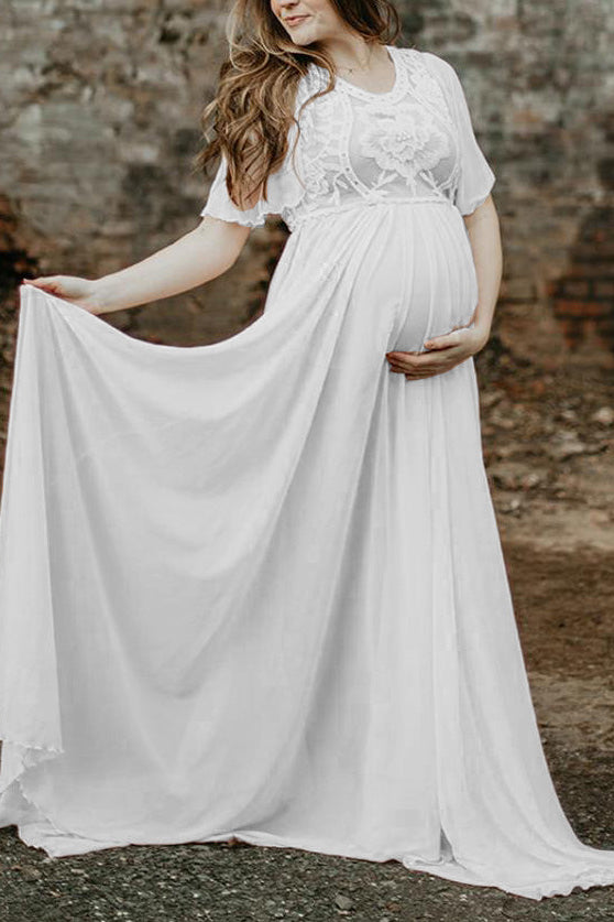 Fabulous Lace Half Sleeves Maternity Photoshoot Dress