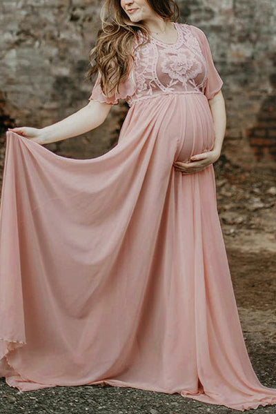 half pink half blue maternity dress Angel Maternity Roxy Lace Baby Shower Dress main image 1