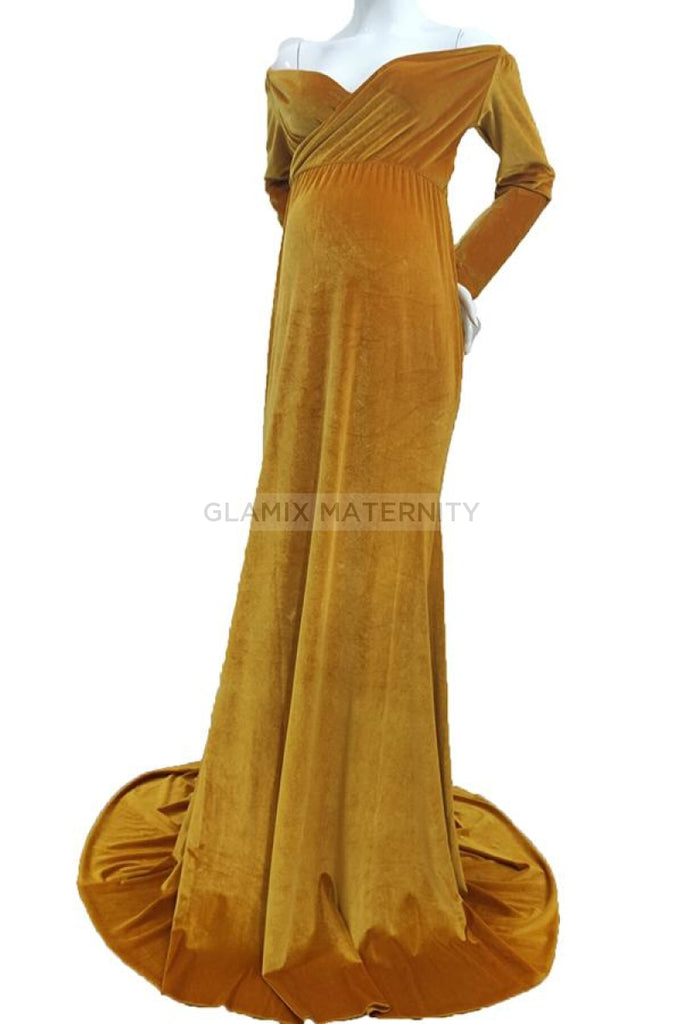Fabulous Velvet Long Maternity Dress With Sleeves