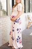 Floral Long Soft Maternity Dress With Short Sleeves