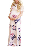 Floral Long Maternity Dress With Short Sleeves