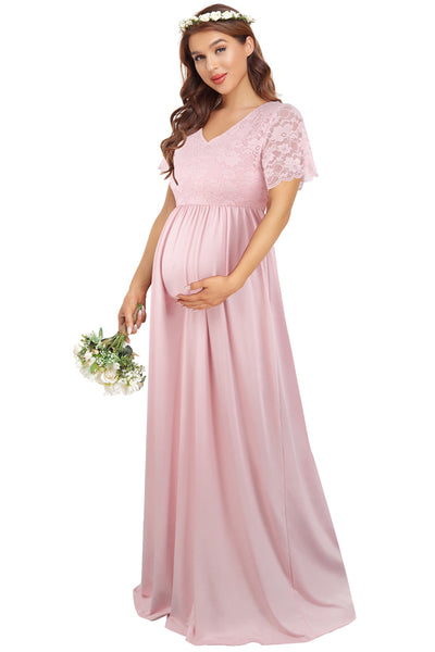 Lace Maxi Dress V-Neck Custom Maternity Photoshoot, Pink / 2XL