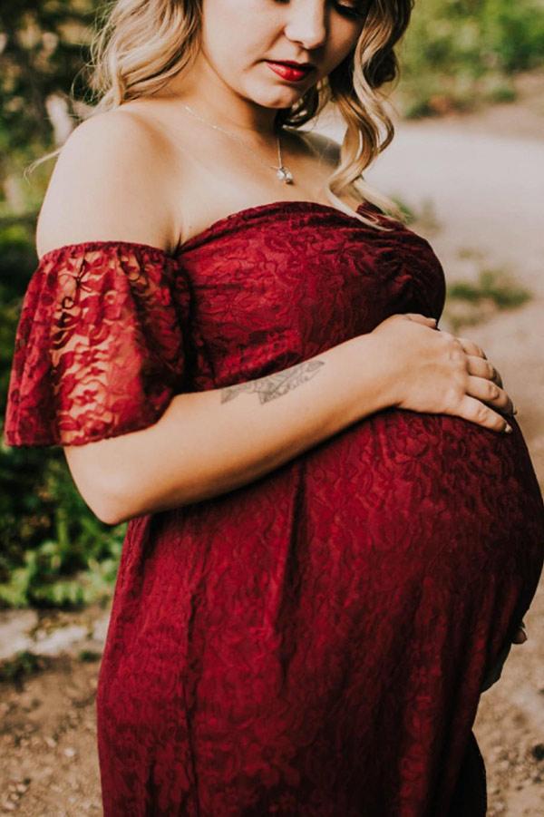 Off Shoulder Lace Maternity Photoshoot Dress