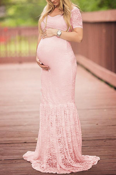 Soft Lace Mermaid Maternity Photoshoot Dress, White / M