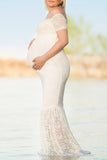 Soft Lace Mermaid Maternity Photoshoot Dress With Sleeves
