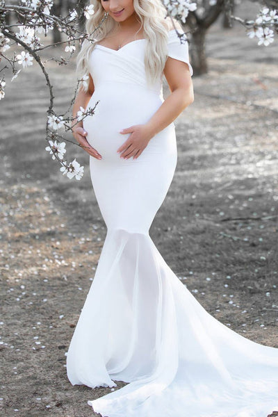 Off-The-Shoulder Mermaid Baby Shower Dress, Pink / S