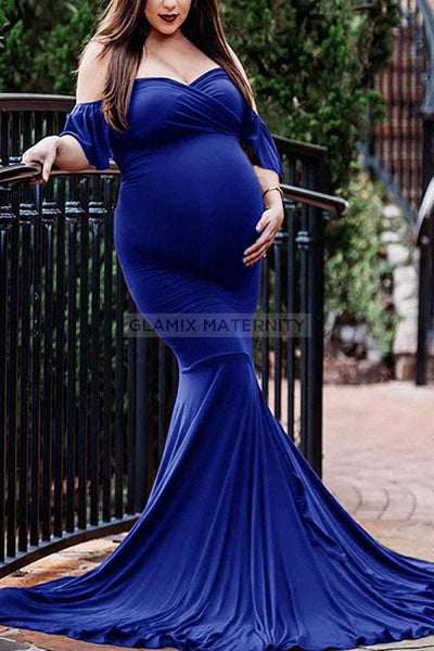 Off-the-shoulder Mermaid Maternity Baby Shower Dress – Glamix Maternity