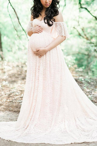 Off Shoulder Lace Maternity Long Dress