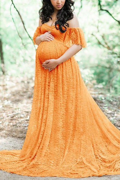 Off Shoulder Lace Maternity Photoshoot Dress, White / 2XL