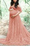 Off Shoulder Lace Maternity Long Dress