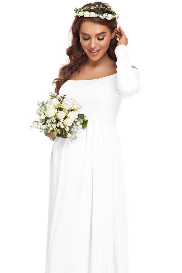 One-Shoulder Long Sleeves Elegant Dress Maternity Maxi Dress