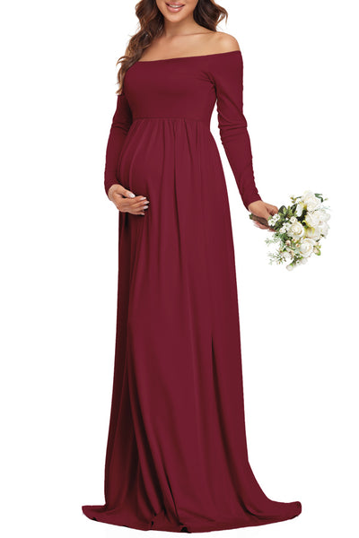 maternity one shoulder short sleeve full length dress One Shoulder Ruffle Maternity Dress MAUVE / MEDIUM