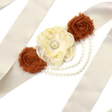 Pearl Decoration Floral Smooth Satin Sashes
