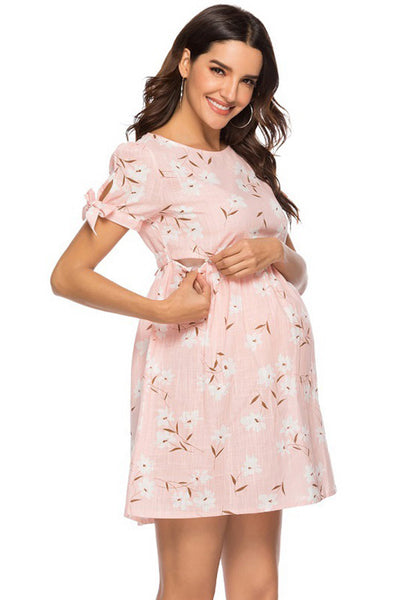 Pink Floral Short Maternity Dress Summer Nursing Dress – Glamix