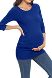 Pregnancy Side Ruched Basic Maternity T-Shirt With 3/4 Sleeves Royal Blue / S Tops