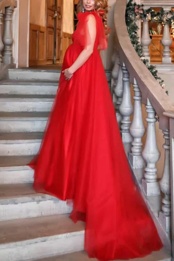 Red Tulle A-line Maternity Photograph Gown